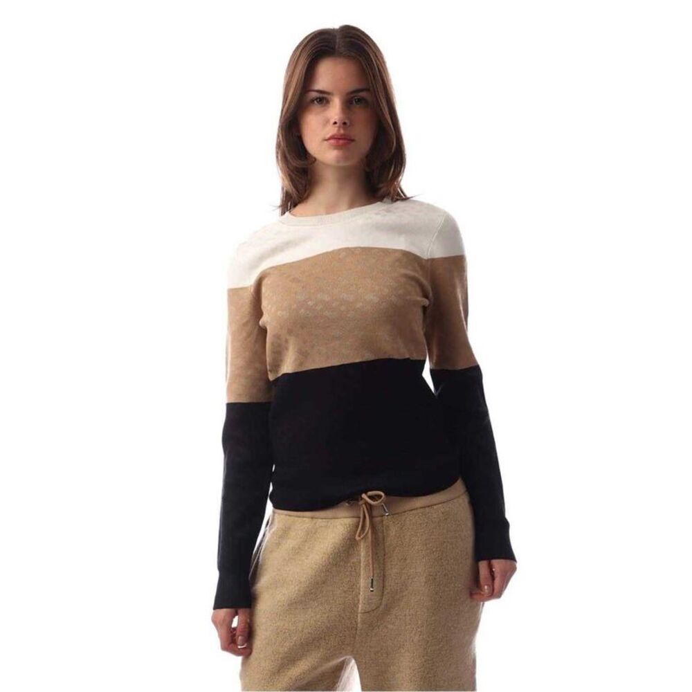 Boss Womens/Ladies Fireria Colour Block Crew Neck Sweatshirt / Cream/Tan/Black